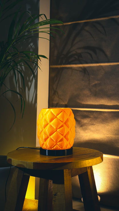 Puffa quilted lamp with 3D diamond stitching, orange and black color block