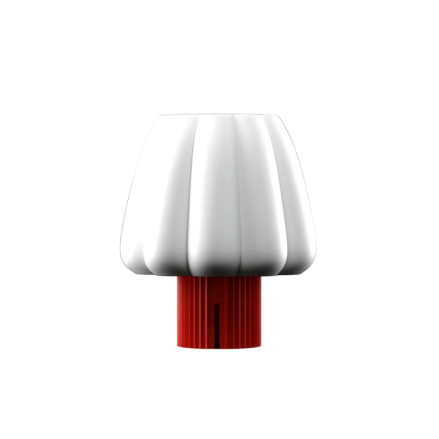 White ribbed dome lampshade with red pleated base table lamp