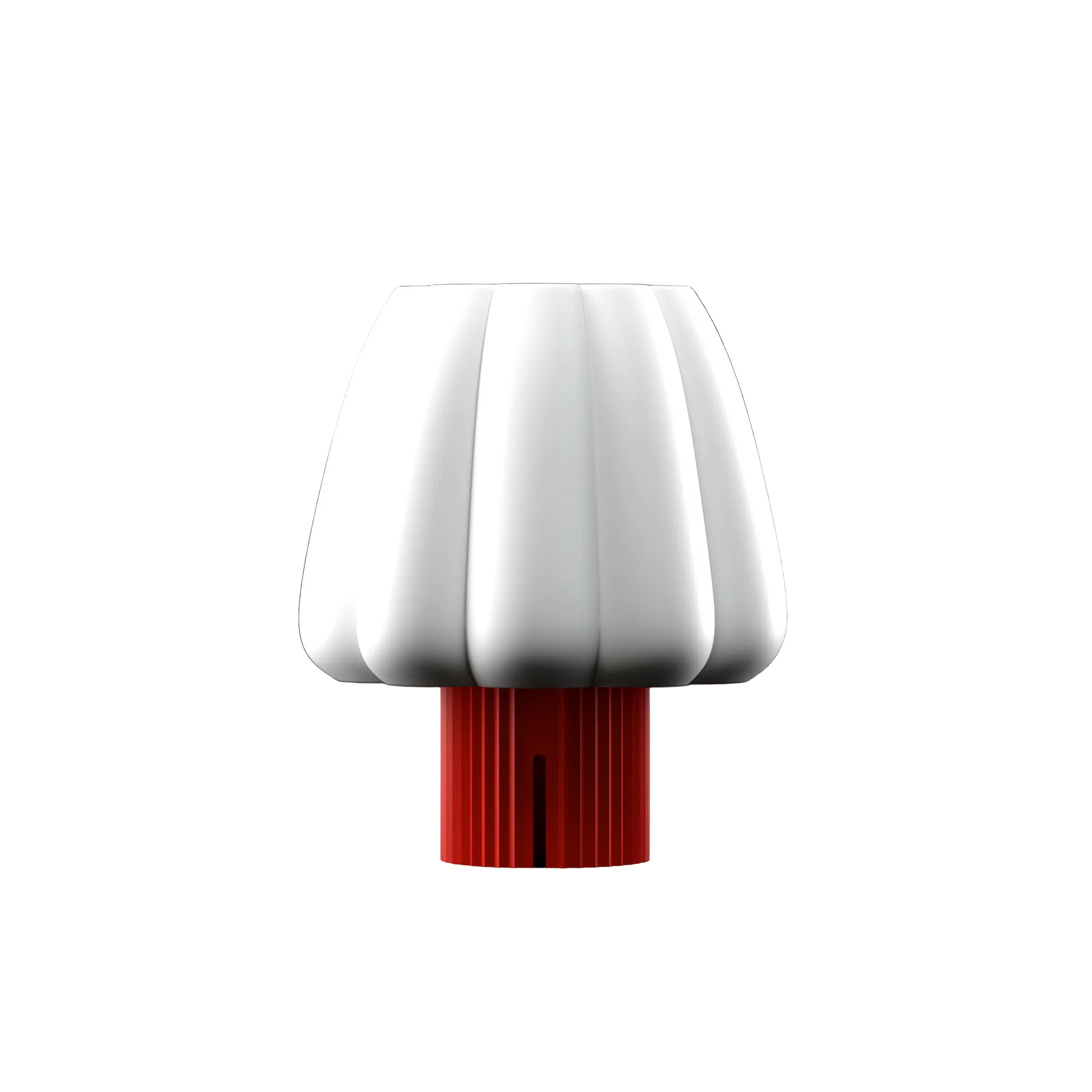 White ribbed dome lampshade with red pleated base table lamp