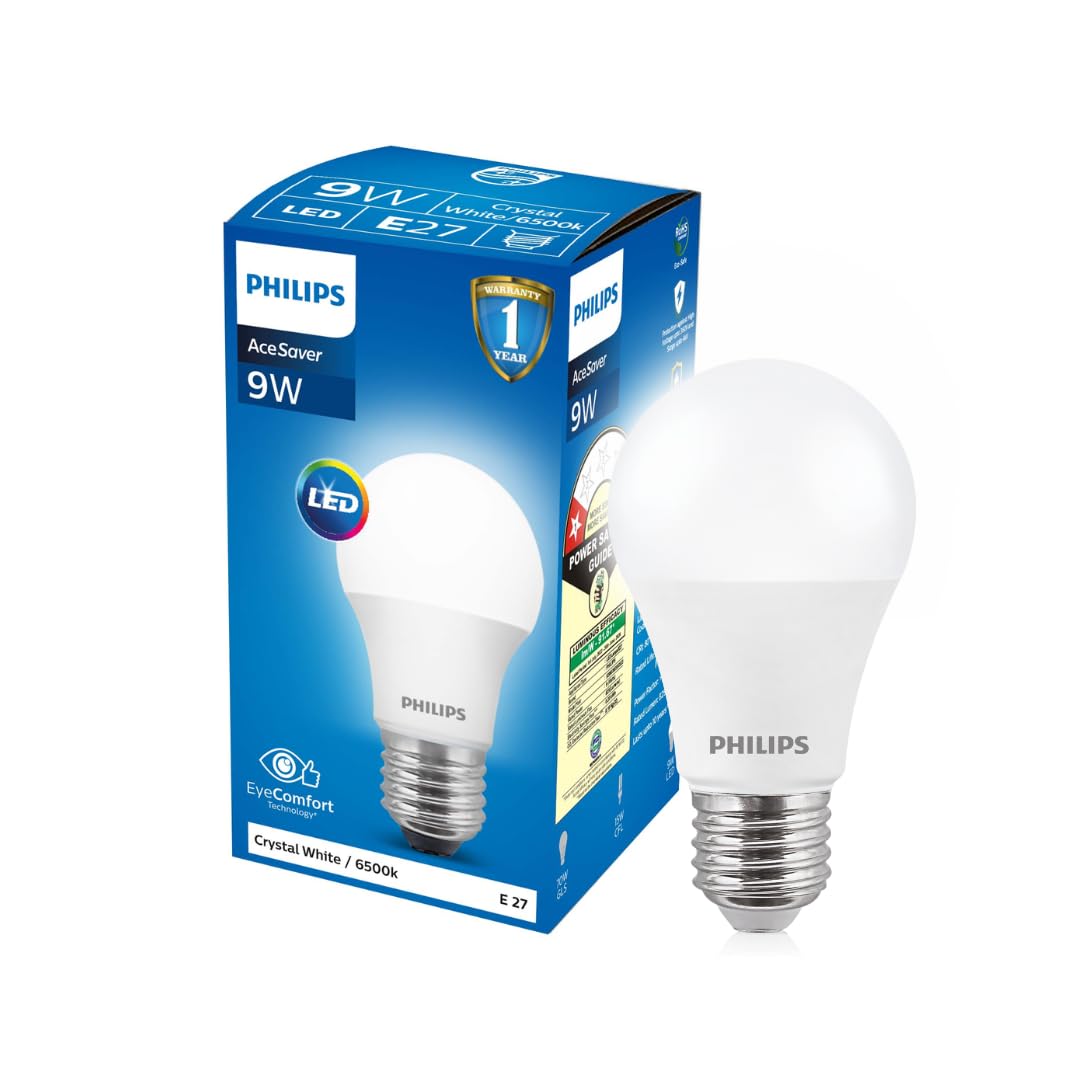 Philips 9W E27 cool white LED light bulb for bright, energy-efficient home and indoor lighting.