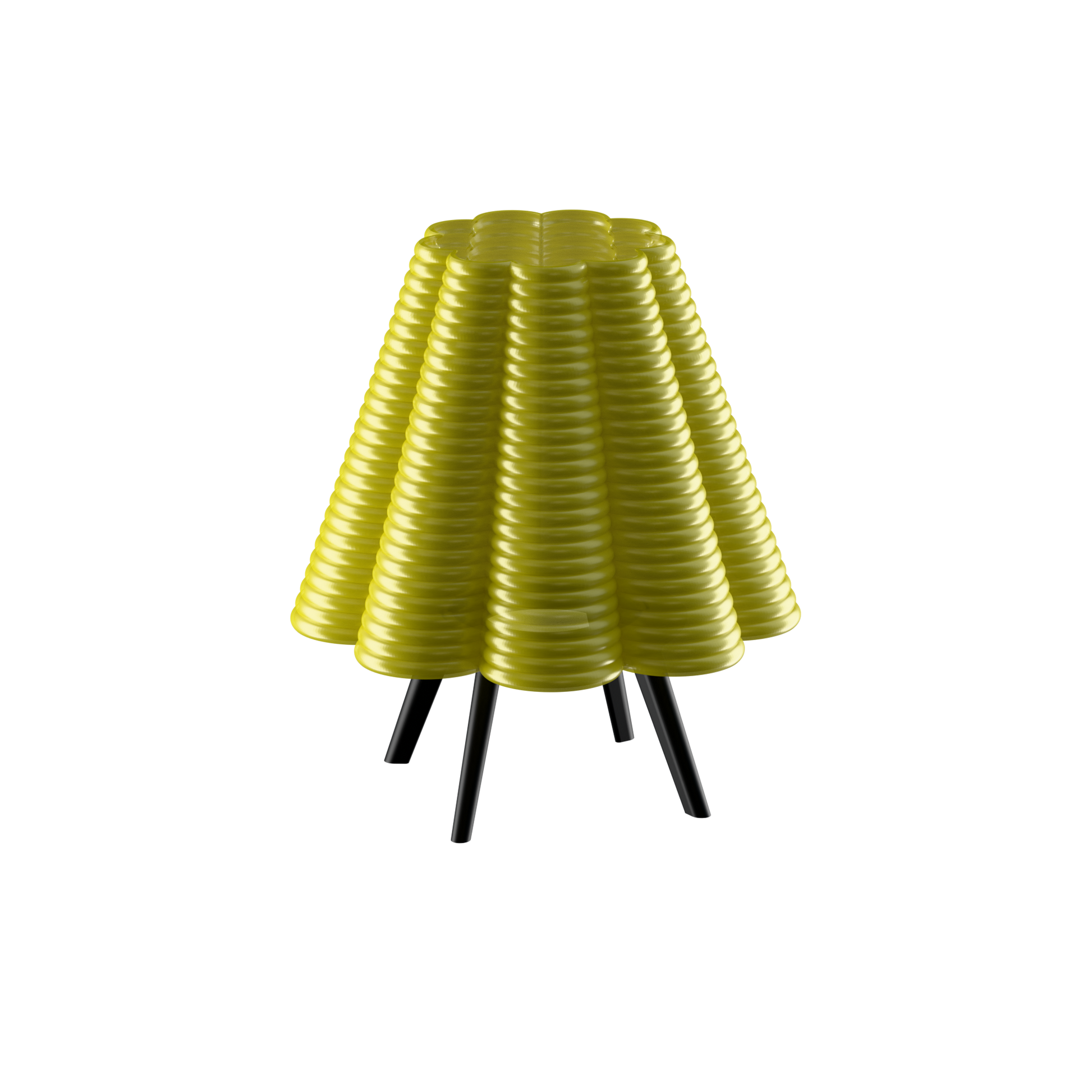 Ripple table lamp, yellow ribbed fluted shade with tripod stand