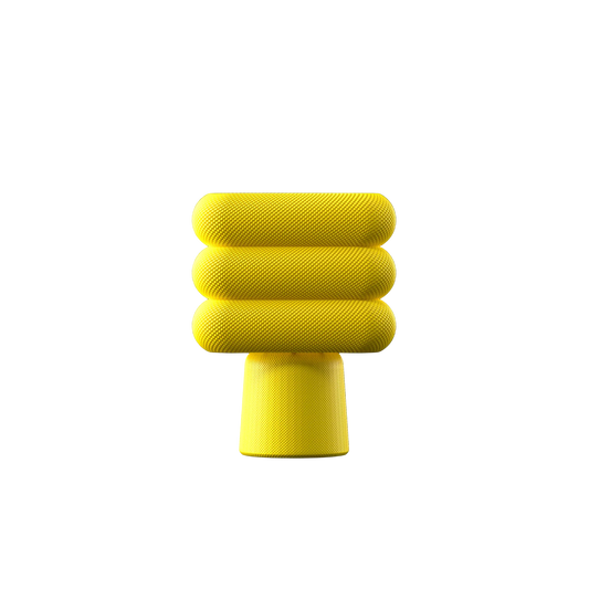 Trion yellow stacked ring lamp with mesh knit texture on narrow base