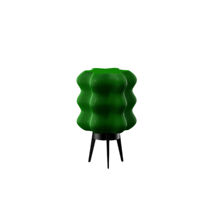 Rechargeable table lamp, green wavy textured shade, modern tripod base
