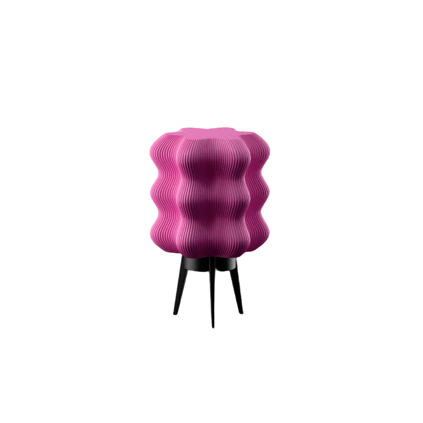 Light pink wave-textured rechargeable LED lamp with black tripod legs