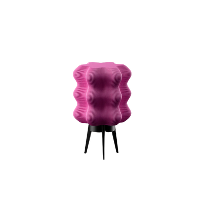 Light pink wave-textured rechargeable LED lamp with black tripod legs