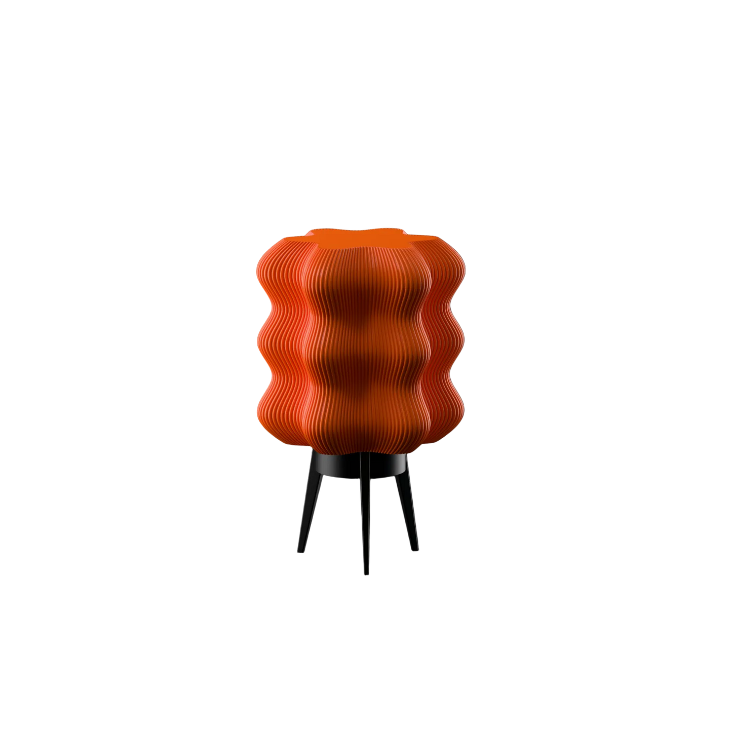 Orange wave-textured rechargeable LED lamp with black tripod legs
