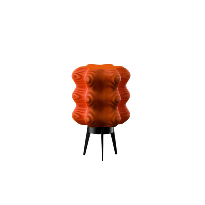 Orange wave-textured rechargeable LED lamp with black tripod legs