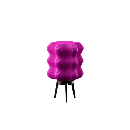 Pink wave-textured rechargeable LED lamp with black tripod legs