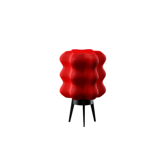 Portable red LED lamp with ribbed wave design and tripod stand